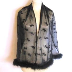 Sheer Feather Trimmed Wrap
